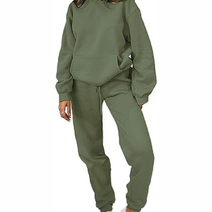 Ensembles de survêtement à capuche pour femmes de qualité supérieure lourd 100% coton solide imprimé vêtements pantalon grande taille caractéristiques pour l'hiver - Product Image 1