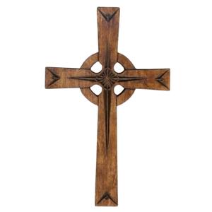Croix en bois blanchi à la chaux de haute qualité avec Design Floral sculpté à la main pour la décoration murale Style Vintage Art religieux à la maison - Product Image 6