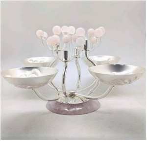 ชามเสิร์ฟช็อกโกแลต4ส่วนพร้อมฐานเรซินสำหรับบ้านโรงแรมและร้านอาหารชามเสิร์ฟพร้อมลูกบอลเรซินสีเงิน - Product Image 2