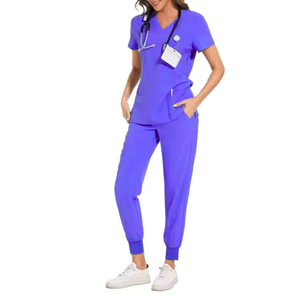 Top de manga corta con cuello en V para mujer y pantalones Jogger, conjunto de exfoliación médica con bolsillos para médicos, elástico y transpirable - Product Image 3