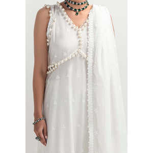 Conjunto de traje de tela Schiffli sin coser de 3 piezas en color blanco para mujer - Product Image 5