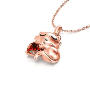 Jeulia Hug Me <b>Sweet</b> Sleeping Cat <b>Heart</b> Cut Sterling Silver Necklace with Garnet - Product Image 3