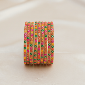 Ensemble de 6 bracelets et joncs multicolores à pois floraux en lac et perles - Product Image 3