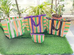 Eco-Friendly Reusable <b>Nylon</b> Beach <b>Bags</b> RPET <b>Zipper</b> Handloom Woven Recycled Plastic Fashionable Striped Logo Travel-Ready - Product Image 4