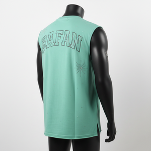 100% cotton <b>T</b>-<b>shirt</b> for <b>men</b> loose printed <b>Men</b> Sleeveless <b>Shirt</b> Premium Cotton Jersey Fabric Breathable Mint <b>Green</b> Transfer Logo - Product Image 5