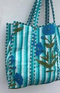 El mejor bolso de mano acolchado con estampado Floral bohemio de algodón para mujer, ropa de fiesta para mujer, dos abiertos para ir de compras, uso en hombros - Product Image 2