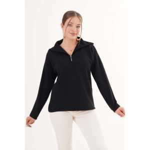 Pull décontracté noir en gros avec col demi-zippé - Product Image 4
