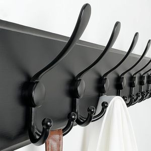 Rustic Vintage Door Coat <b>Rack</b> Heavy Duty Brass Wooden Hooks With Aluminium Convenient Wall <b>Rail</b> for Hanging Clothes - Product Image 2