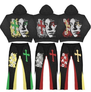 Survêtement évasé 100% coton Logo personnalisé Sweat à capuche et pantalon de survêtement évasé Jogger Ensemble deux pièces Survêtement évasé à impression numérique - Product Image 1