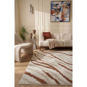 Tapis rectangulaire en fourrure synthétique Netline Home Moodi, couleur crème/terre, pour salon, chambre à coucher, couloir - Product Image 2