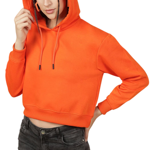 <b>Women's</b> Winter <b>Orange</b> Cropped Hooded Eco-Friendly Fleece Casual Streetwear Workout Zip-up Sweatshirt Tops Wholesale OEM Rate - Product Image 1