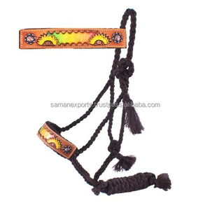 Custom Made Brown Nylon Mule Tape <b>Halter</b> with Hand Painted Leather Nose Western Saddle Style Top Supplier Manufacturer in India - Product Image 4
