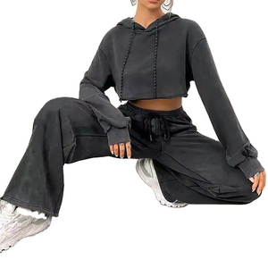 Haute qualité nouveauté coton fait femmes haut court à capuche 100% coton à manches longues vêtements décontractés mode culture sweats à capuche - Product Image 5