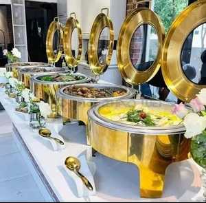 Calentador de alimentos cuadrado de lujo con tapa de vidrio redonda de acero inoxidable y material de cobre para hoteles restaurantes para servir comida de buffet - Product Image 3