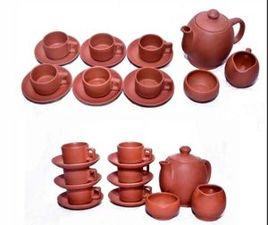 Service à thé en terre cuite de style campagnard fait à la main Théière Tasses Soucoupes (Service à thé complet) Résistant à la chaleur de qualité alimentaire - Product Image 3