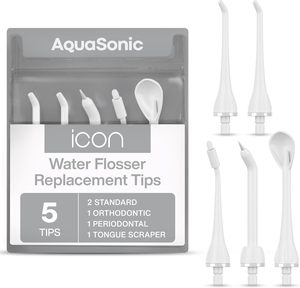 Puntas de repuesto para hilo dental de agua AquaSonic Icon-5 puntas, 4 tipos: estándar, periodontal, ortodoncia y raspador de lengua-genuino - Product Image 5