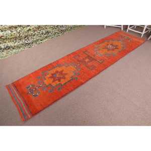 Vintage <b>Runner</b> Rug 3x11.5 ft, <b>Red</b> Paisley Turkish Wool Rug - Product Image 2