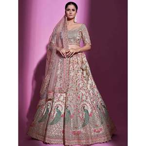 Magnífico Traje de Novia de Lentejuelas Crema con Tela Suave - Lehenga Choli - Product Image 6