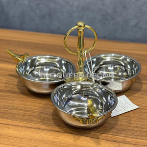 Fancy Shiny Pulido Chapado en oro Mango Conjunto Tres cuencos Acero inoxidable Latón Metal Hogar Cuenco japonés - Product Image 1