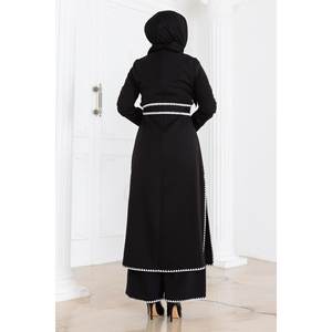 Conjunto de 2 piezas de cinturón casual negro con costuras estilo pastor, 100% poliéster, ajuste regular, MSW19365-1, largo midi - Product Image 4