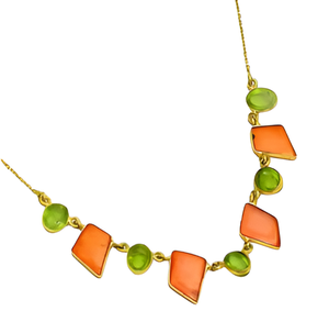 925 Sterling <b>Silver</b> Beads <b>Chain</b> <b>Necklace</b> with Gold Plating Carnelian Fancy Stone Fashionable Wedding Anniversary Engagement Gift - Product Image 5