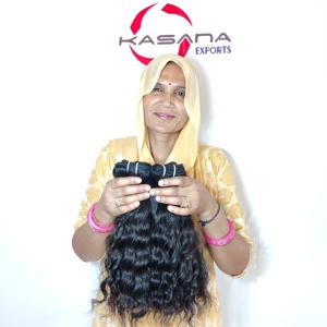 Raw cutícula alineada 100% Natural sin procesar Virgen paquete indio negro mujeres máquina doble trama onda profunda extensiones de cabello humano - Product Image 4