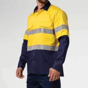 Hi Viz Logotipo personalizado para hombres para Polos Tiras reflectantes de manga larga Ropa DE SEGURIDAD Cuello de contraste de retazos de alta visibilidad - Product Image 1