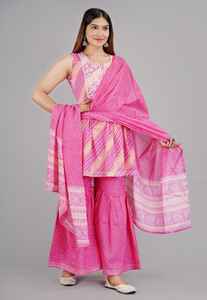 Tela de algodón de alta calidad India mujeres Sharara traje Kurta con Sharara última colección mujeres ropa Casual readymade cosido completo - Product Image 2