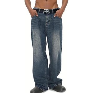 Street Elastic <b>Jeans</b> <b>Men</b> Denim Cargo Pants Wash Solid Color Multi Pockets Casual Mid Waist Trousers Slim Fit Daily Wear <b>Joggers</b> - Product Image 1