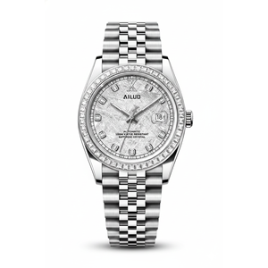Montre automatique Ailuo Arctic Frost entièrement argentée avec cadran sport élégant, bracelet en cuir véritable et réserve de marche - Product Image 4