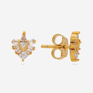 92.5 <b>Silver</b> <b>Stud</b> <b>Earrings</b> Gold Plating Geometric Heart-shaped Design Featuring Marquise Cut Pearl Stylish for Wedding Engagement - Product Image 3