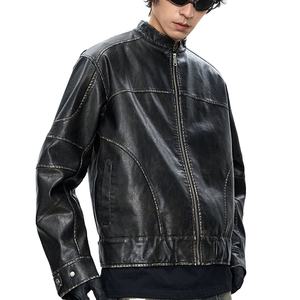 Veste en cuir PU ample de style décontracté, à la mode, vintage, épaisse, unie, de couleur unie, nouvelle arrivée, de haute qualité, personnalisée par OEM - Product Image 3