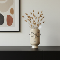 Vase de table moderne en céramique brillante, pot décoratif artisanal indien de 20 cm, écologique, cuit à haute température, motif portrait
