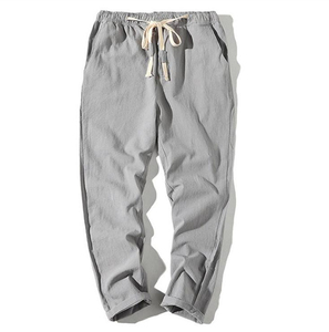 Men's Beige Cotton Drawstring Casual <b>Pants</b> Elastic Waist Side Pockets Lightweight Breathable <b>Summer</b> Wear - Product Image 4