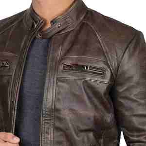 Chaqueta de Cuero Genuina Personalizada para Hombre, Chaqueta de Cuero Estilo Bomber, Chaqueta de Cuero para Motocicleta con Cremallera para Hombre - Product Image 2