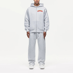 ชุดวอร์มผ้าฝ้าย100% มีซิปสำหรับบุรุษชุดวอร์ม2ชิ้นสไตล์สตรีทแวร์ทรงหลวมไหล่สีพื้นทรงหลวม - Product Image 1