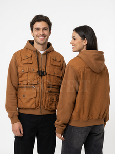 Sweat-shirts en coton épais de style français avec fermeture éclair sur le devant, logo personnalisé, design multi-poches, tendance et élégant - Product Image 6