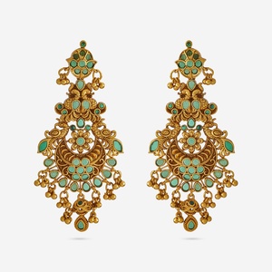 Pendientes de cobre antiguo para mujer, diseño de flor, estilo moderno, colgante/pendiente religioso, piedras verdes rubí-verdes, 185169 - Product Image 4