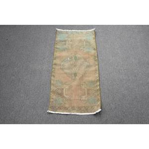 Tapis Vintage en Laine Beige Vert Motif Géométrique 1.6 X 3.2ft Style Rectangle Classique pour Chambre Entrée Décoration Support en Latex - Product Image 1