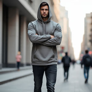 เสื้อมีฮู้ดแบบมีซิปสำหรับผู้ชายเสื้อครอปแบบ Boxy ลายปักเย็บปะติด - Product Image 6