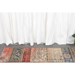 พรมขนแกะตุรกี4.2ft x วินเทจสีแดง & น้ำเงินผ้าทอแบบเรียบสำหรับตกแต่งห้องนั่งเล่นพื้นหลังทำจากยาง - Product Image 2