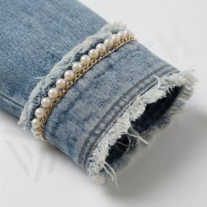 Plus Size Women Ripped Customized Color Denim Jacket Multi Pocket Design Long Sleeve Vintage Pearl Details Stylish Casual <b>Coat</b> - Product Image 6