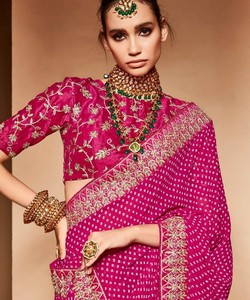 Indio Katan Saree último diseñador fiesta desgaste boda señoras mujeres desgaste Georgette seda bordado trabajo Sari con blusa étnica - Product Image 5