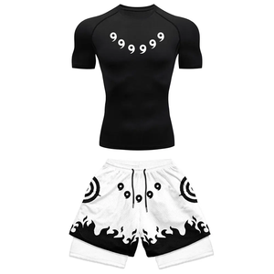 Anime Compression Set Running Sport Fitness <b>Suit</b> for Men Quick Dry Compression Shirt Gym <b>Shorts</b> 2PCS Workout Summer Sportwear - Product Image 5