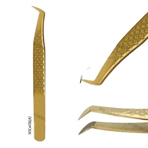 Nouvel Outil Professionnel de Pose de Cils en Plasma Doré Fait Main, Pince à Cils en Acier Inoxydable NQlash Anti-Statique et Durable - Product Image 1