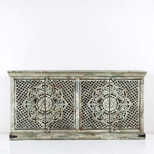 Buffet en bois sculpté moderne Jaali vieilli pour salon, salle à manger, chambre et usage hôtelier - Product Image 1