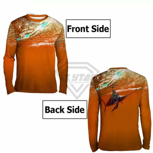 Chemises de pêche décontractées pour hommes UPF 50 + Protection solaire Nouveau design 100% Polyester Spandex Manches longues Performance Neck Print Pattern - Product Image 4