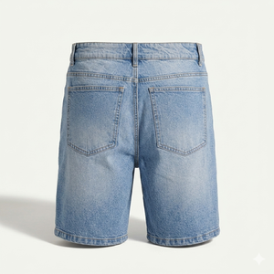 Shorts en jean décontractés pour hommes - Coton et élasthanne extensibles, taille mi-haute, braguette zippée, coupe large, finition délavée et marque privée disponible - Product Image 2