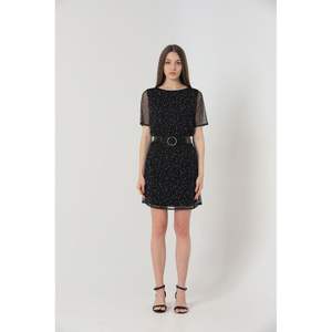 Robe à manches courtes Topshow avec ceinture noire et blanche, robes de cocktail en gros - Product Image 2