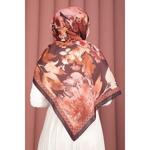 Pañuelo de Algodón con Estampado Floral Borgoña, Serie Romance, Forma Cuadrada, Moderno, para el Verano - Product Image 3
